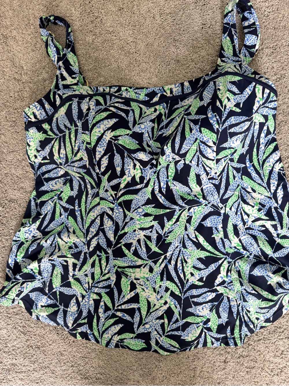 Women’s Navy Leaf-Print Tankini Top - Green & White